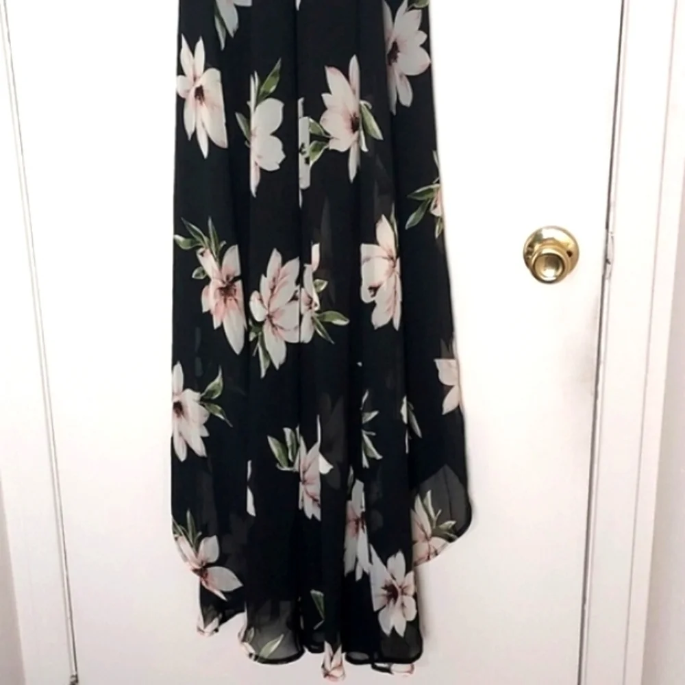 Lulus All Mine Dress Floral Wrap Maxi Dress High-Low Black Size XS